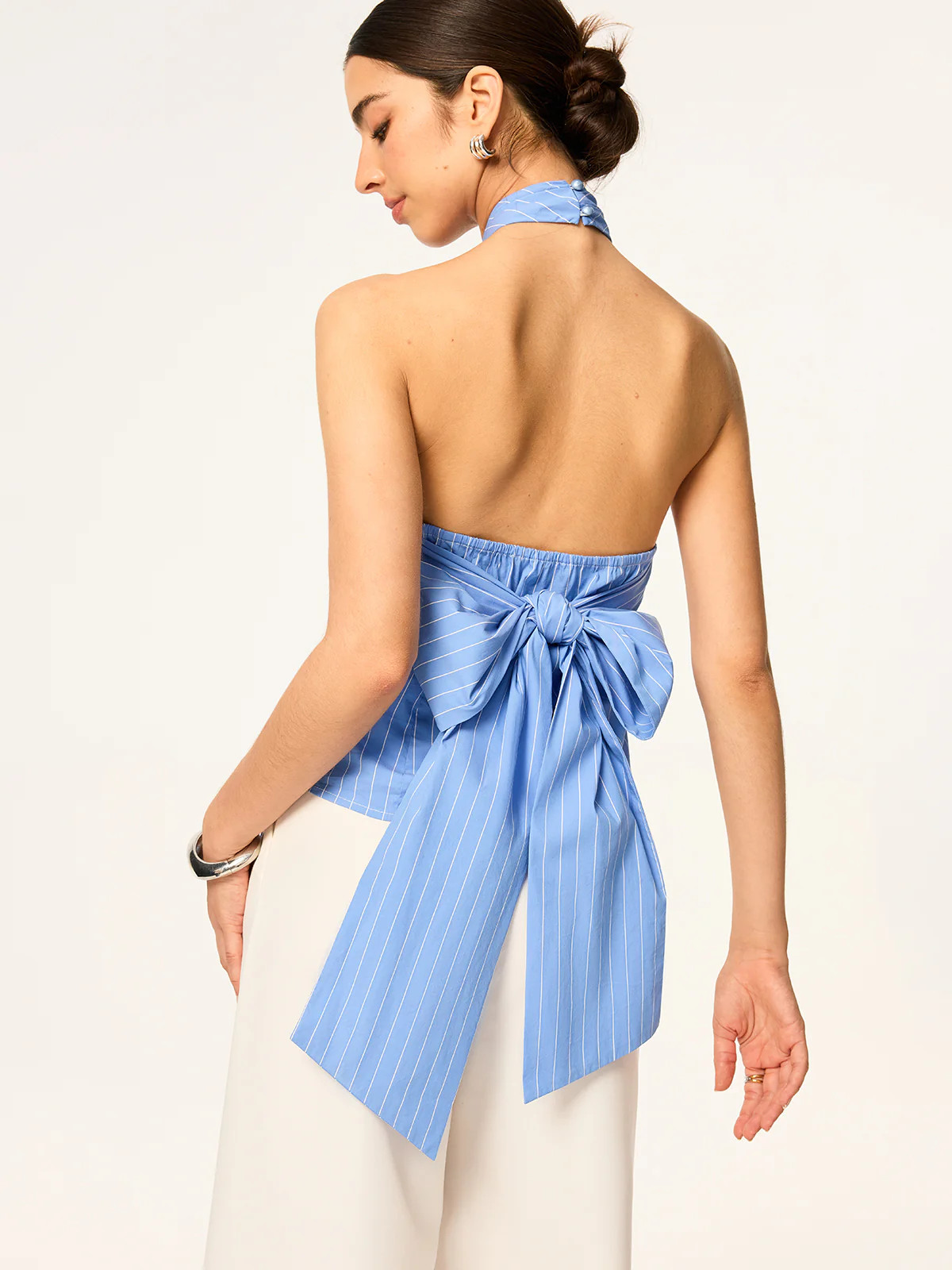 Crisscross Halter Neck Backless Bow Top | Commense