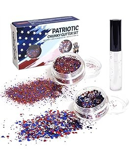 USA Chunky Glitter Kit for Face Body Nail Hair Eyes (2 Jars x 5g - Blue, Red & White) for America... | Amazon (US)