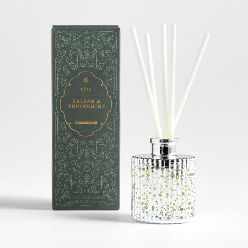 Fete Silver Alpine Holiday Scented Diffuser | Crate & Barrel | Crate & Barrel