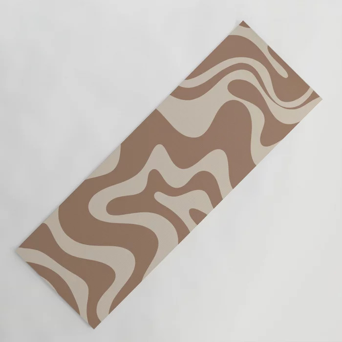 Liquid Swirl Contemporary Abstract Pattern in Chocolate Milk Brown and Beige Yoga Mat by Kierkega... | Society6