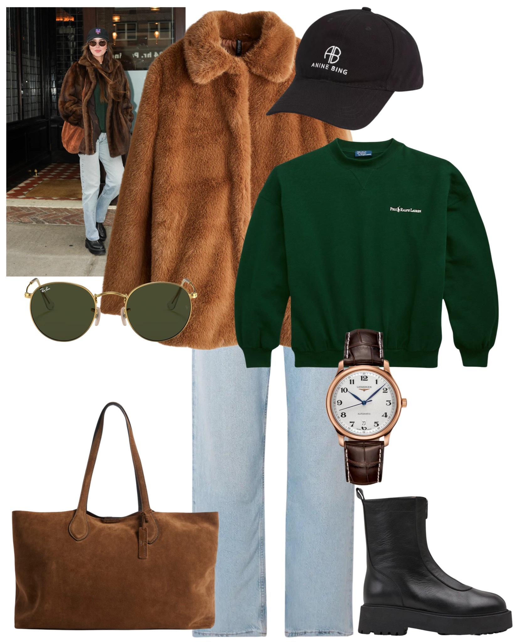 Casual winter outfit | faux fur jacket | H&M fluffy jacket | green jumper | suede bag | the row boots 

#LTKautumn #LTKstyletip #LTKover50style