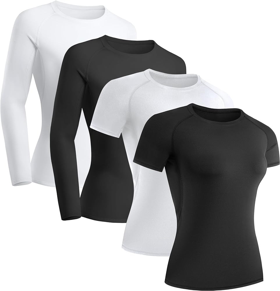 TELALEO 4 Pack Women's Compression Shirt Long/Short Sleeve Performance Workout Baselayer Athletic... | Amazon (US)