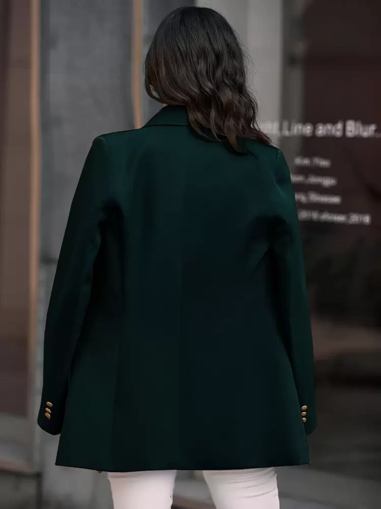 Aveloria Solid Double Breasted Flap Detail Blazer Workwear  Fall Cloth For Women | SHEIN