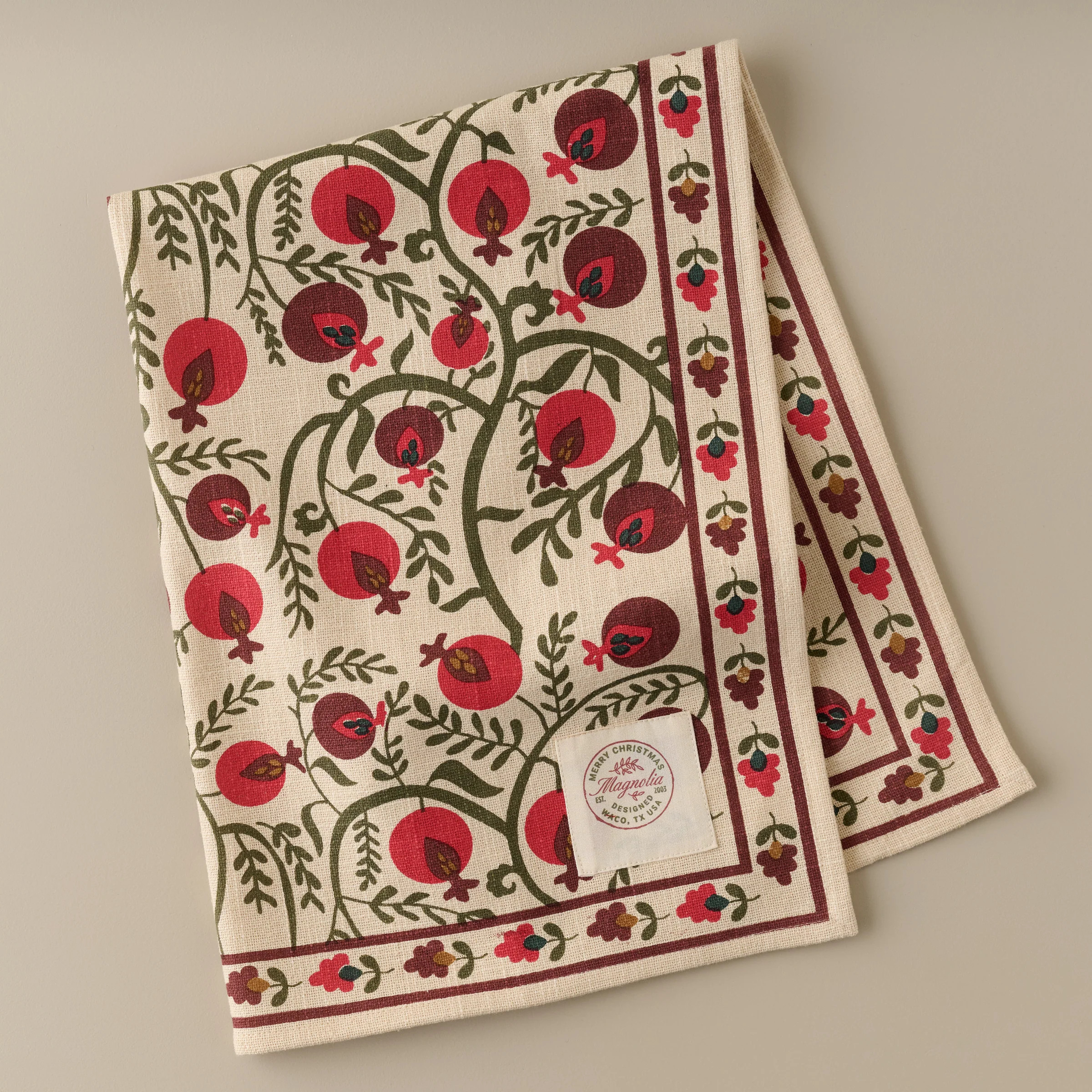 Magnolia Pomegranate Block Print Tea Towel | Magnolia