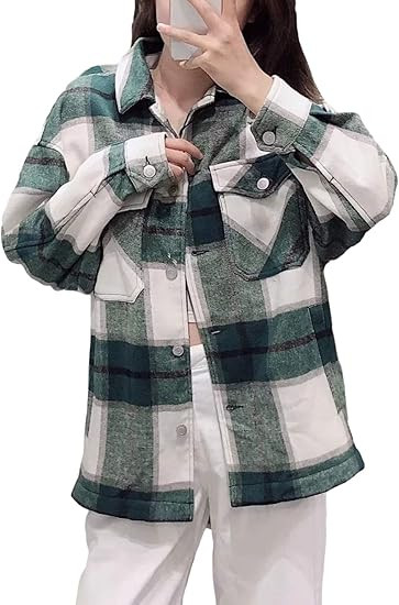 Hooever Women's Loose Plaid Shacket Shirt Jacket | Amazon (US)