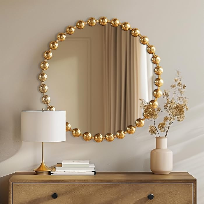 Madison Park Round Mirror, Metal Frame Circle Mirror 27 inch, Wall Art Decor Mounted Hanging for ... | Amazon (US)