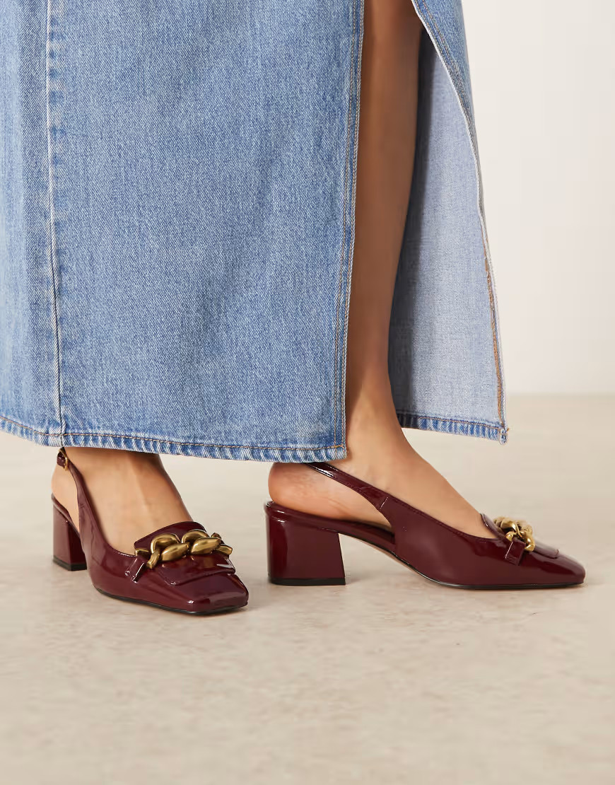 ASOS DESIGN Spencer slingback loafer mid block heel shoes in burgundy-Red | ASOS (Global)