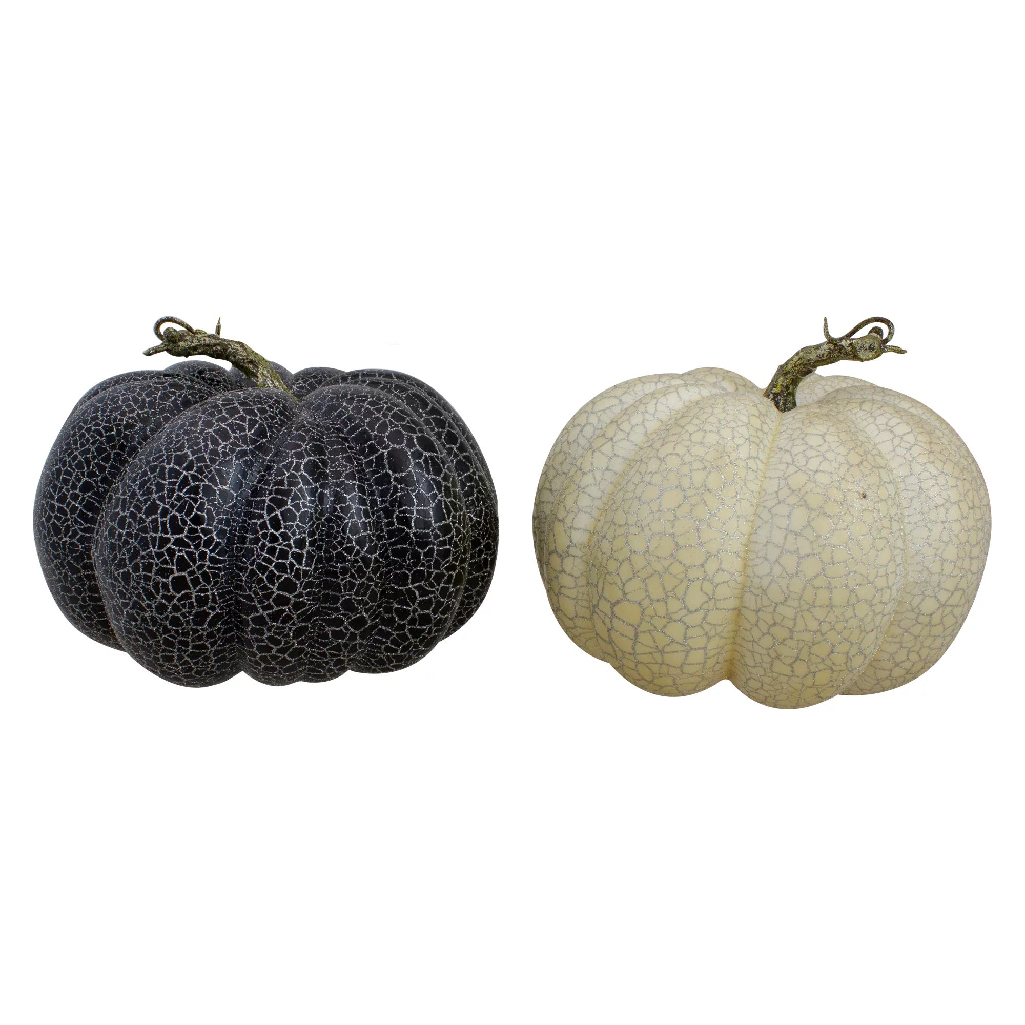 Set of 2 White and Black Fall Harvest Tabletop Pumpkins 7" | Walmart (US)