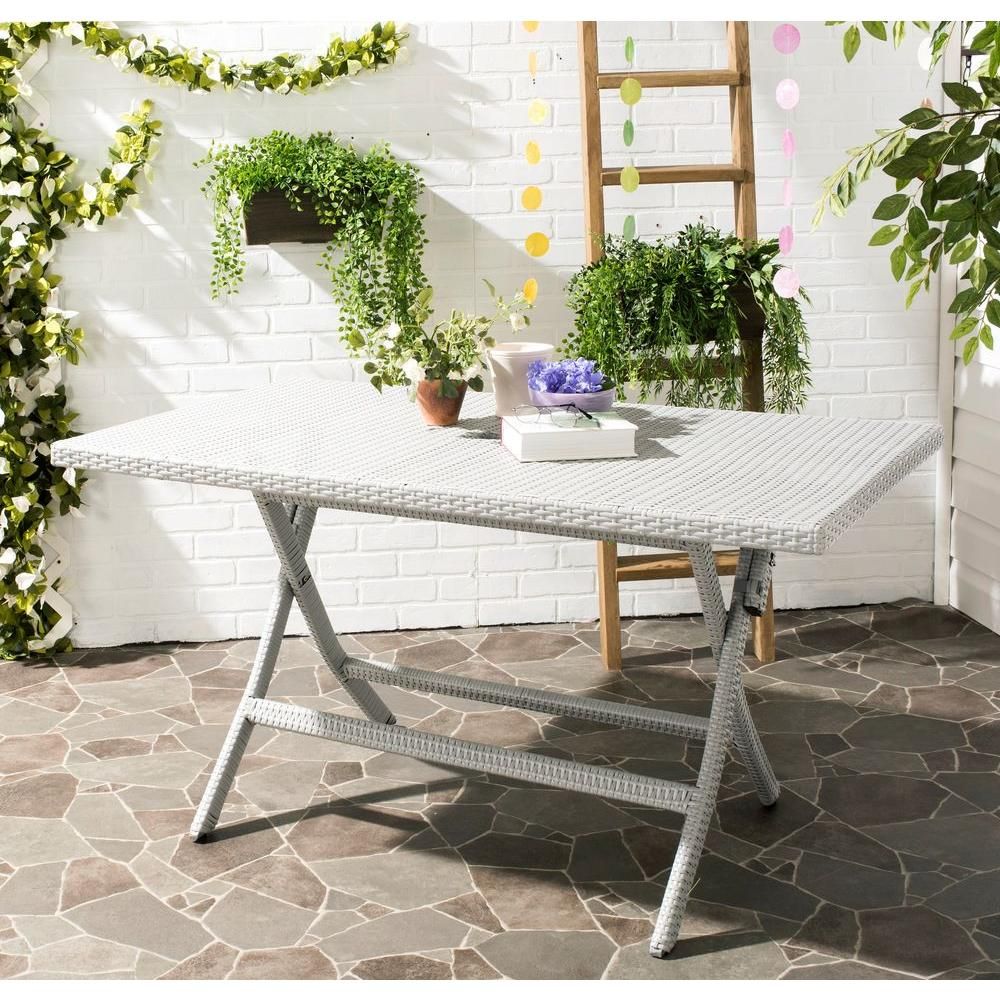 55.1 in. Dilettie Grey Rattan Folding Outdoor Dining Table | The Home Depot