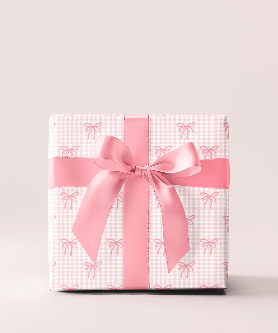Light Pink Bows on Checkered Background Wrapping Paper Roll | Cute Cottagecore Holiday Gift Wrap ... | Etsy (US)