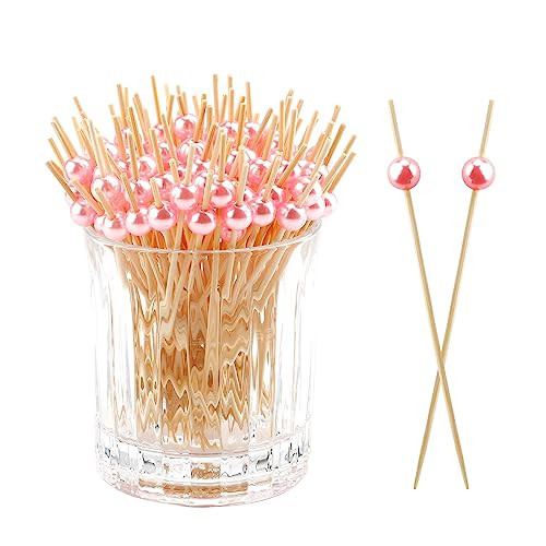 120PCS Cocktail Picks Toothpicks for Appetizers Cocktail Picks for Drinks Bamboo Toothpicks Cocktail Toothpicks Fancy Toothpicks for Appetizers Pink Pearl Toothpicks for Food Long Toothpicks 4.7Inch | Amazon (US)