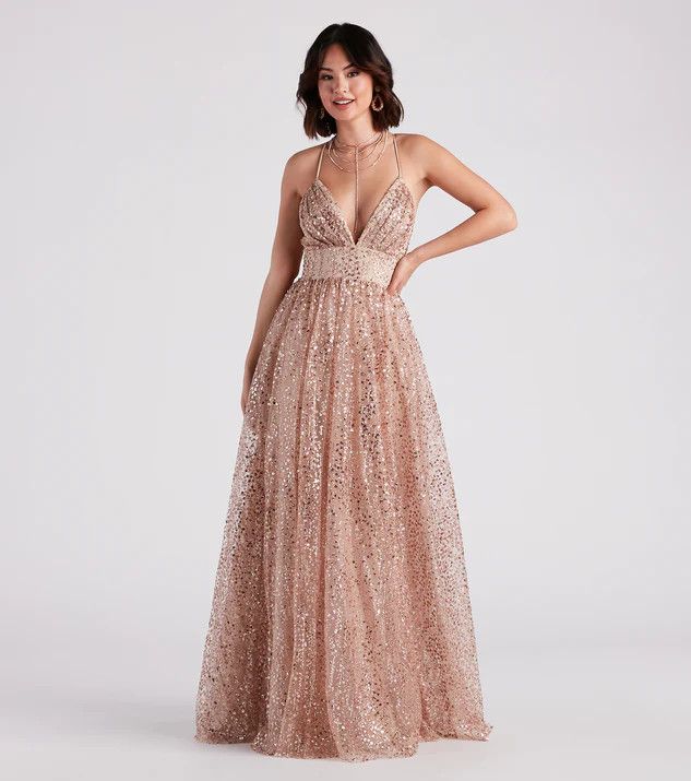 Stacy Glitter Sequin Tulle Ball Gown | Windsor Stores