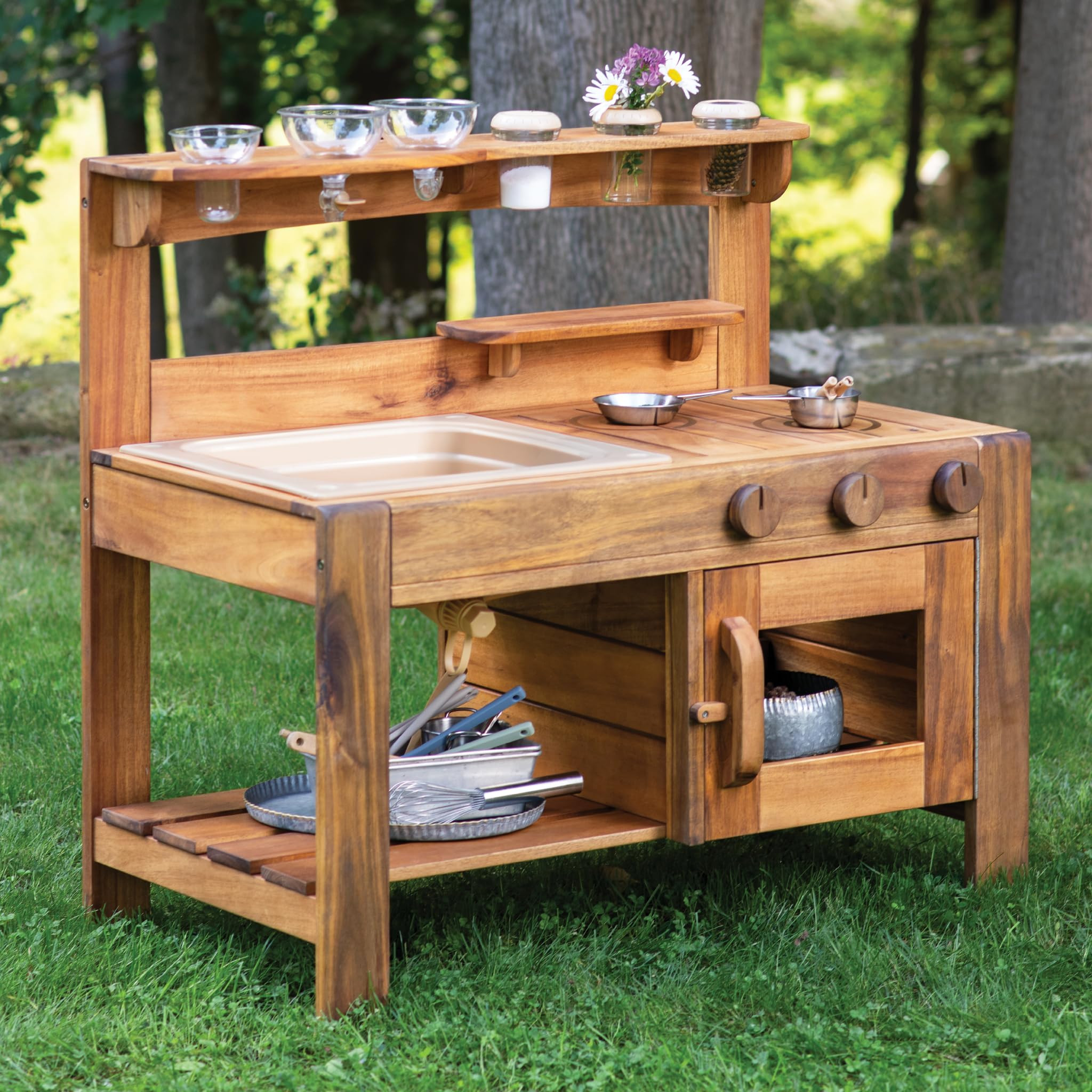 Guidecraft Acadia Kids' Outdoor Mud Kitchen Playset - Pretend Play Kitchen with Sink, Stove, and ... | Amazon (US)