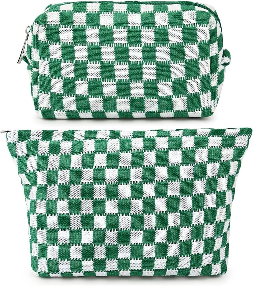 SOIDRAM 2 Pieces Makeup Bag Large Checkered Cosmetic Bag Green Capacity Canvas Travel Toiletry Ba... | Amazon (US)