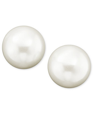 Sterling Silver Plated Glass Pearl Stud (10mm) Earrings | Macy's