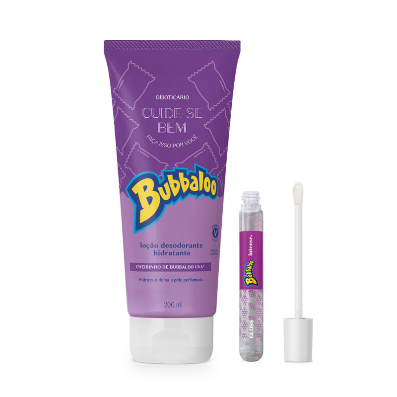 Combo Bubbaloo Uva: Gloss 5ml + Loção Hidratante Desodorante Corporal 200ml | oBoticario (BR)