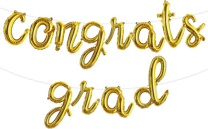 TONIFUL 2026 Congrats Grad Balloons - 16 Inch Cursive Gold Congrats Foil Balloons Banner Reusable... | Amazon (US)