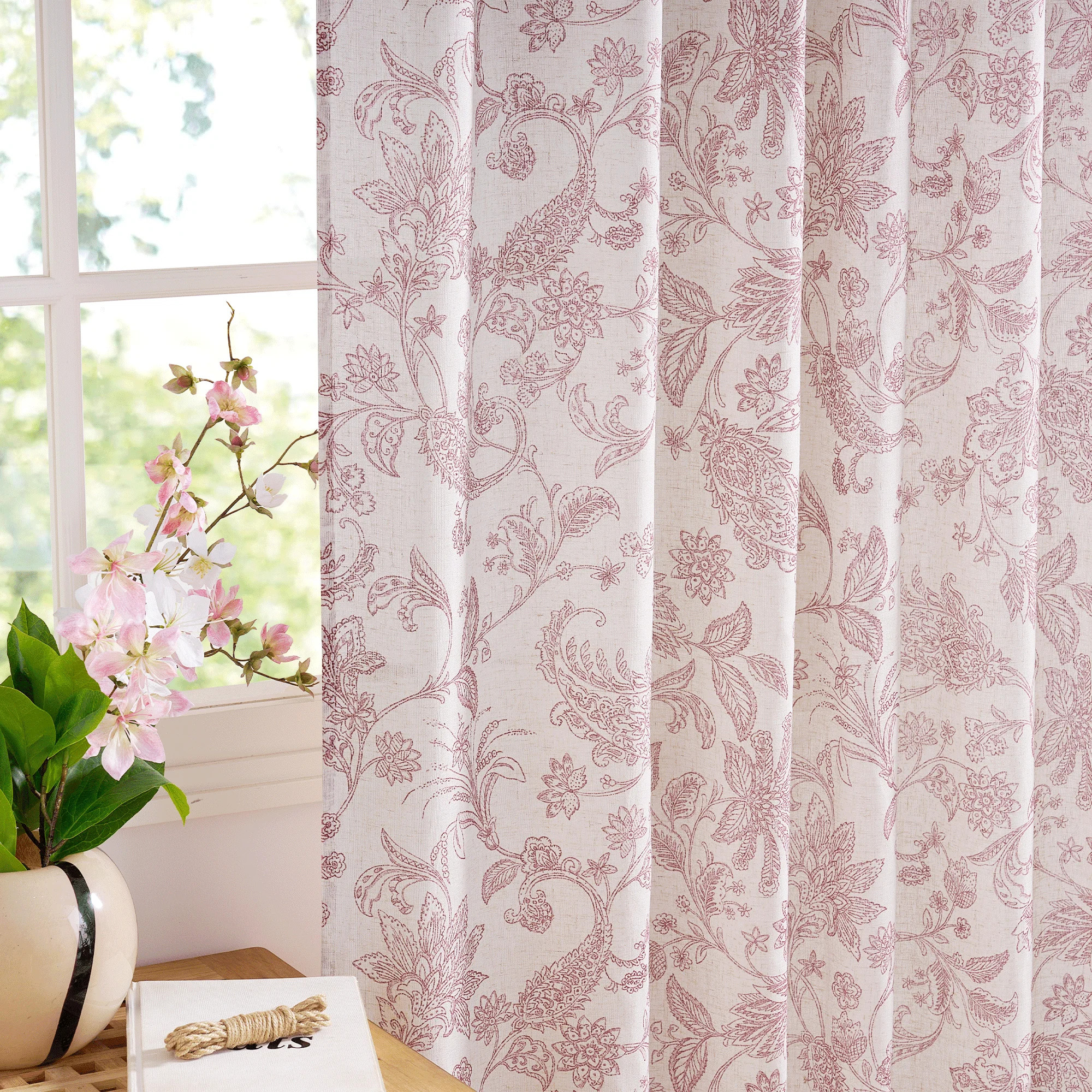 NICETOWN Linen Curtains Floral Curtains for Bedroom, Back Tab Light Filtering Semi Sheer Drapes f... | Walmart (US)