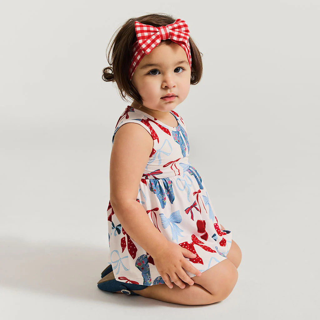 Americana Red Baby Girl Big Bow Headwrap | Ruby Gingham | Posh Peanut