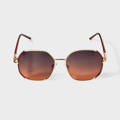 Women's Oversized Butterfly Angular Metal Sunglasses - A New Day™ Brown | Target