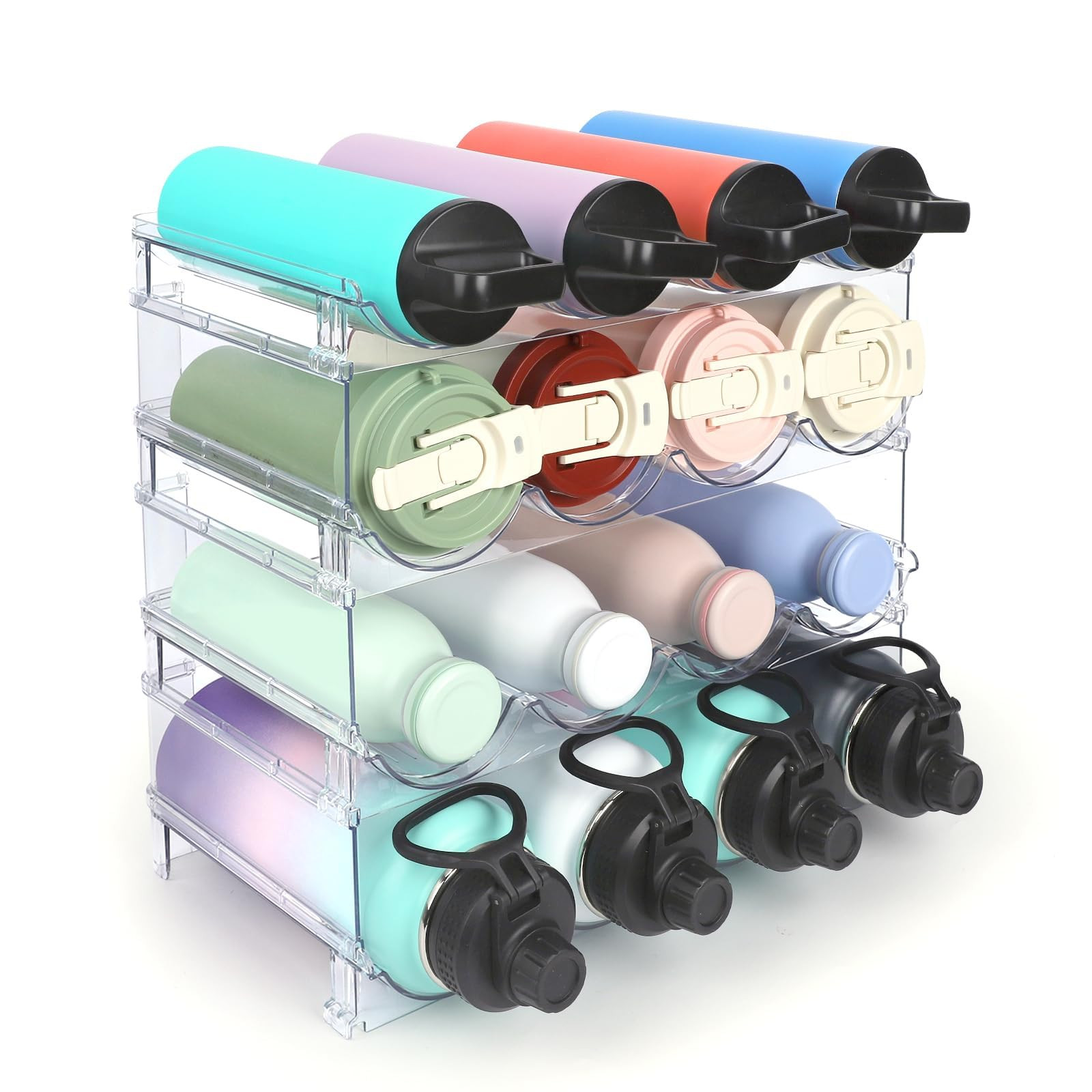 Water Bottle Organizer - 4 Pack Clear Stackable Bottle Storage Rack and Wine Rack for Stanley Yet... | Amazon (US)