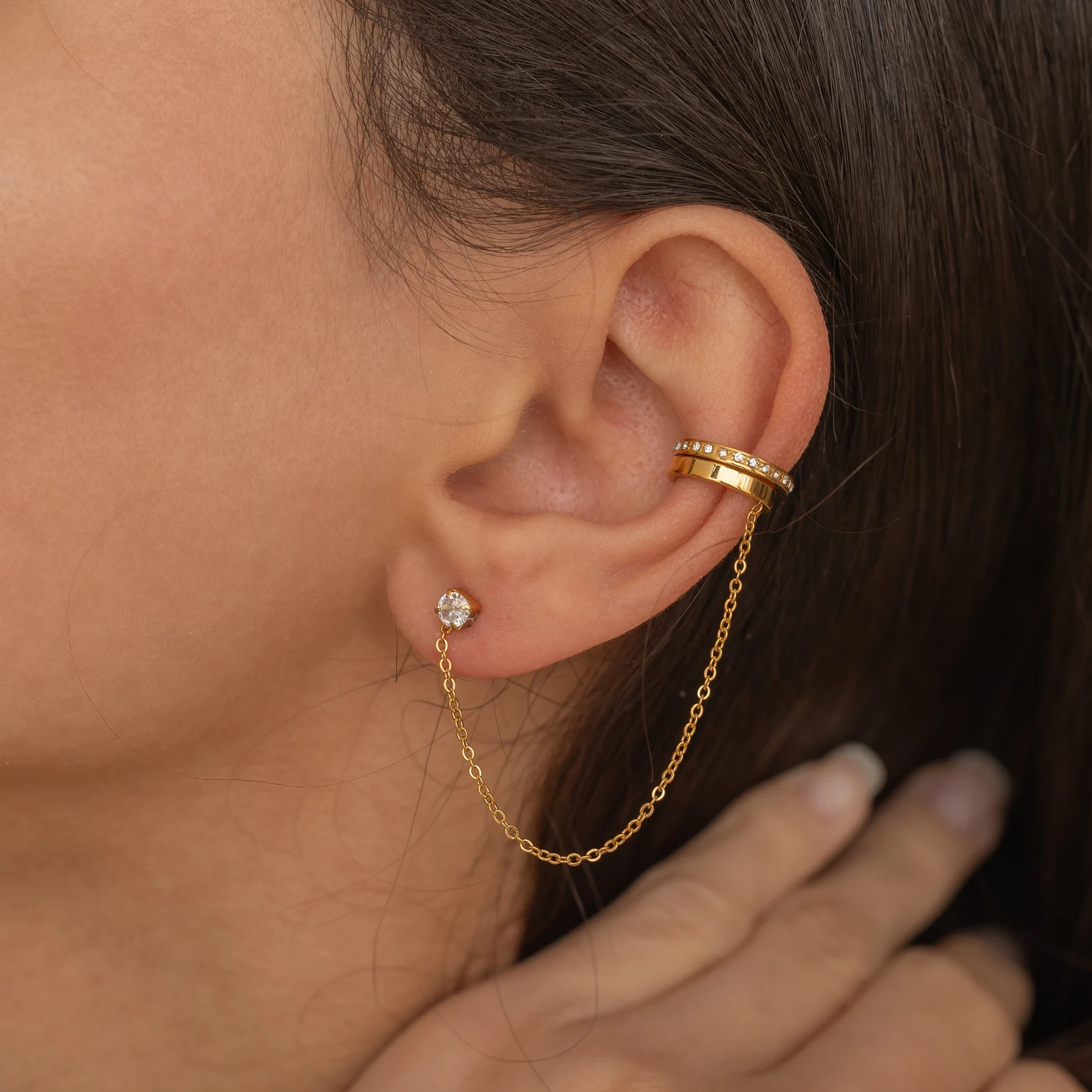 Ear Cuff Chain Earrings Minimalist Chain Diamond Earrings Bridesmaid Gift for Her Tarnish Free Je... | Etsy (US)