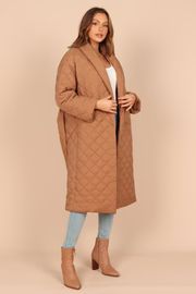 Farrah Quilted Long Coat - Brown | Petal & Pup (US)