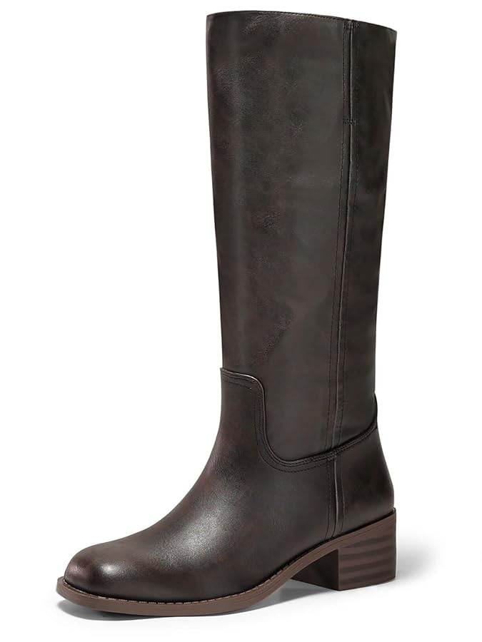 Coutgo Women's Knee High Boots Square Toe Chunky Block Heel Tall Boots Comfortable Low Heel Shoes | Amazon (US)
