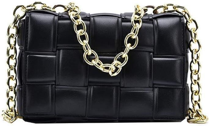 Women Crossbody Bag Weave Flap Handbags For Women Quality Leather Thick Chain Shoulder | Amazon (UK)