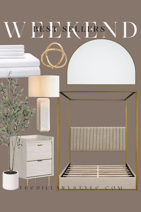 Weekend Best Sellers Home: Furniture and decor from target, Walmart, Amazon, pottery barn. Canopy bed frame, olive tree, arch wall mirror, hotel bedsheets, nightstand, lamp, decor.

#LTKStyleTip #LTKSeasonal #LTKHome