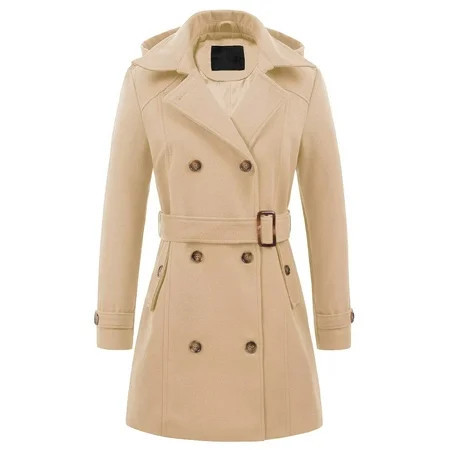 Chrisuno Women s Long Pea Jacket Trench Winter Peacoat Hood Dress Coat Khaki L | Walmart (US)