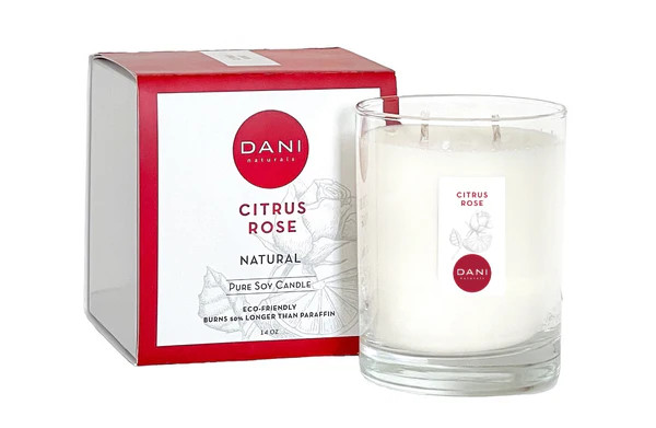 14oz Glass Citrus Rose Candle - Large | DANI Naturals