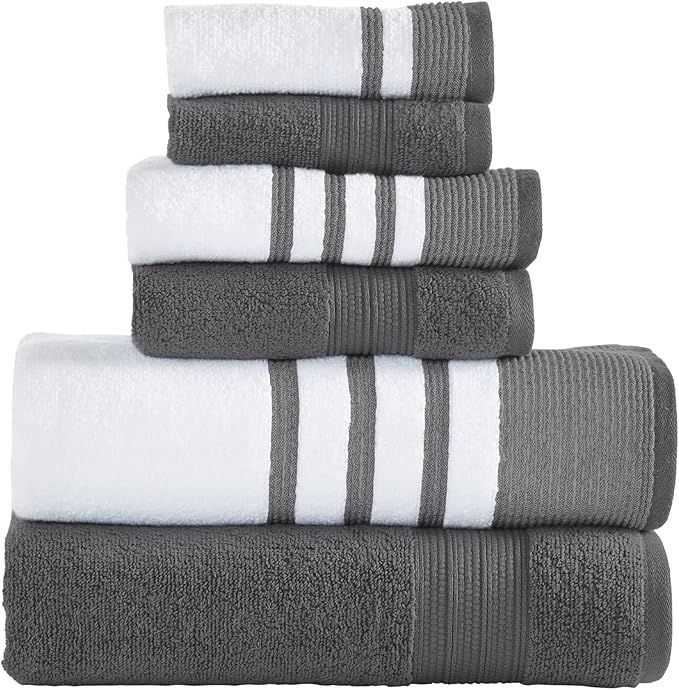 Modern Threads 6 Piece Set, 2 Bath Towels, 2 Hand Towels, 2 Washcloths, Quick Dry White/Contrast ... | Amazon (US)