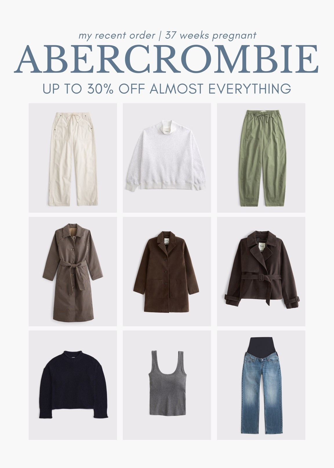 [8/20/26] Abercrombie up to 30% off sale | recent order at 37 weeks pregnant 💓

*Offer valid online only August 20, 2026 to August 24, 2026 in US/CA. Exclusions apply as indicated. Online price reflects discount.

#LTKBump #LTKSaleAlert #LTKSeasonal