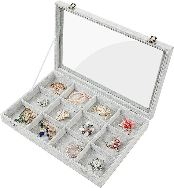 Amazon.com: Stylifing Ice Velvet Clear Lid 12 Grid Jewelry Tray Showcase Removable Display Lockab... | Amazon (US)