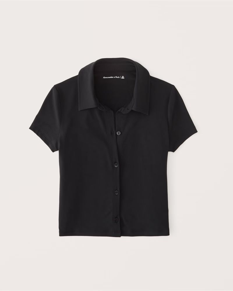 Abercrombie & Fitch Women's Short-Sleeve Button-Up Polo in Black - Size S | Abercrombie & Fitch (US)