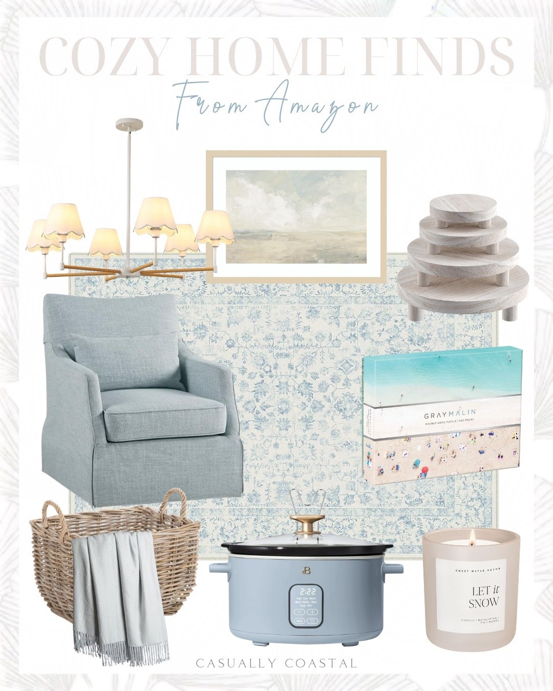 Cozy Home Finds From Amazon

Amazon home decor, coastal home, coastal rug, coastal wall art, coastal chair, Amazon rug, Amazon wall art, Amazon wall decor, Amazon candle, 5x7 area rug,  blue rug, swivel chair, Amazon swivel chair, framed wall art, rectangular wicker basket, Amazon basket, silk throw blanket, blue blanket, rattan chandelier, wood plant stand, round wood riser, 6 qt programmable slow cooker, Gray Malin puzzle, coastal puzzle, sweet water decor let it snow candle 

#LTKHome #LTKFindsUnder100 #LTKFindsUnder50