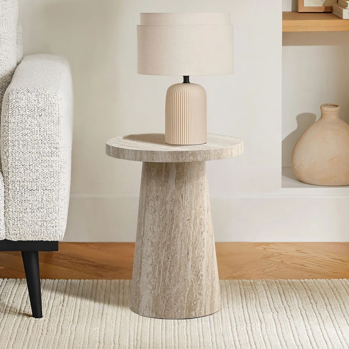 Stone Pattern Manufactured Wood 19.7-Inch Tall Round End and Side Table | Wayfair North America