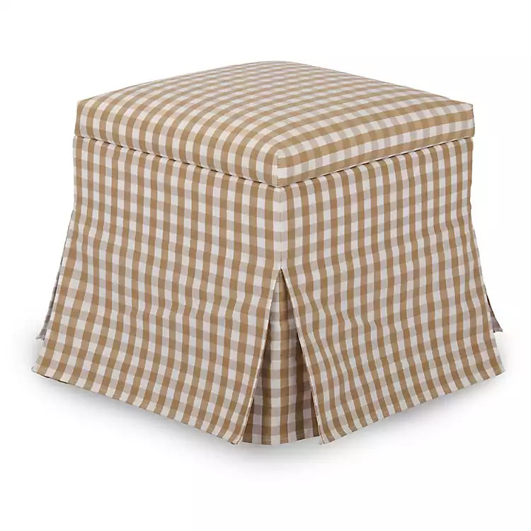 New! Taupe Gingham Skirted Storage Ottoman | Kirklands