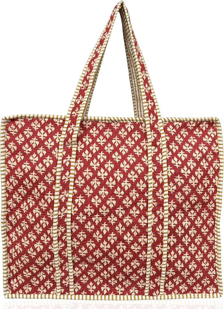 100% Cotton Quilted Tote Bag 18x16– Large Zipper Beach Bag & Travel Bag Purse Reusable Grocery ... | Amazon (US)