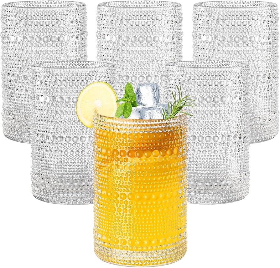 15oz Hobnail Drinking Glasses Set of 6,Clear Vintage Glassware Embossed Water Tumbler,Cocktail Gl... | Amazon (US)