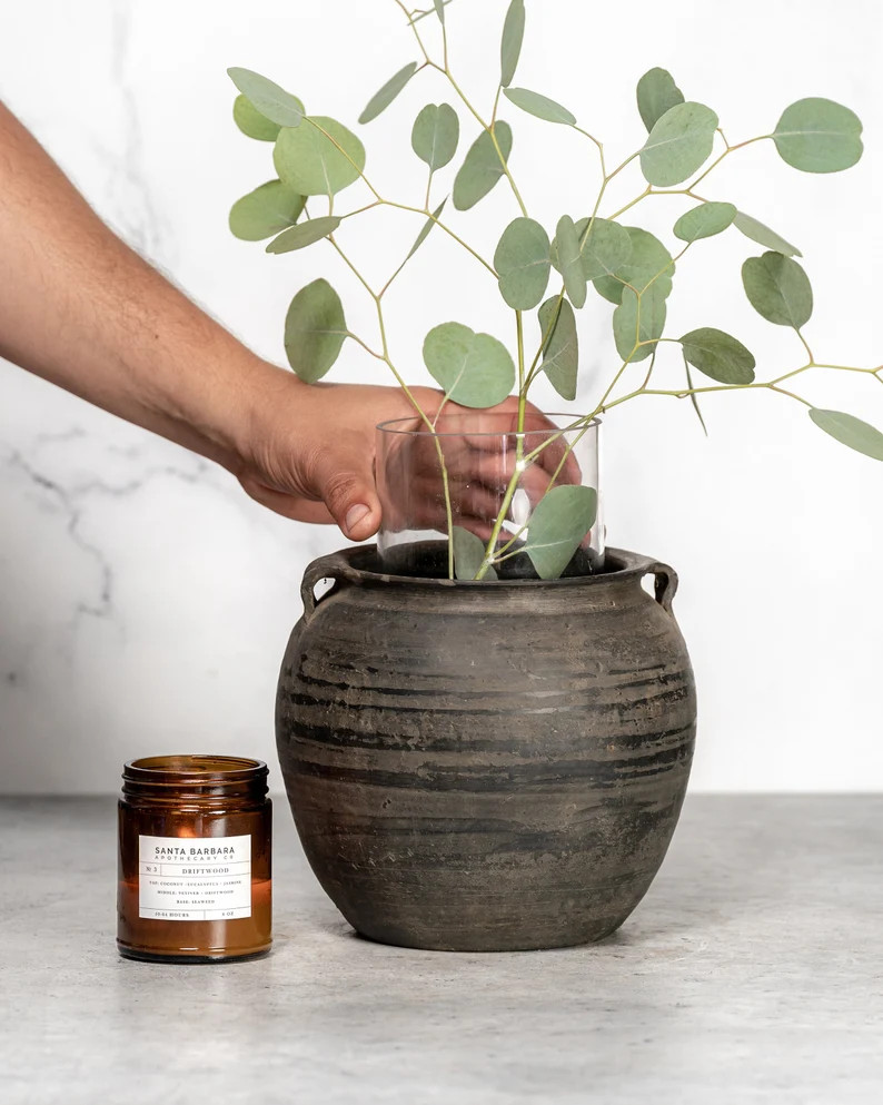 Rustic Handcrafted Vintage Clay Vase in Black and Grey With Handles (free Shipping) - Etsy | Etsy (US)