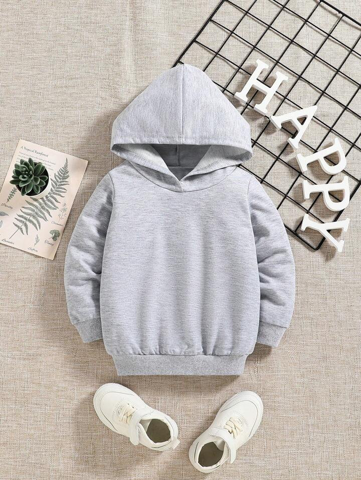 Toddler Boys' Casual Simple Solid Color Hooded Long Sleeve Sweatshirt | SHEIN