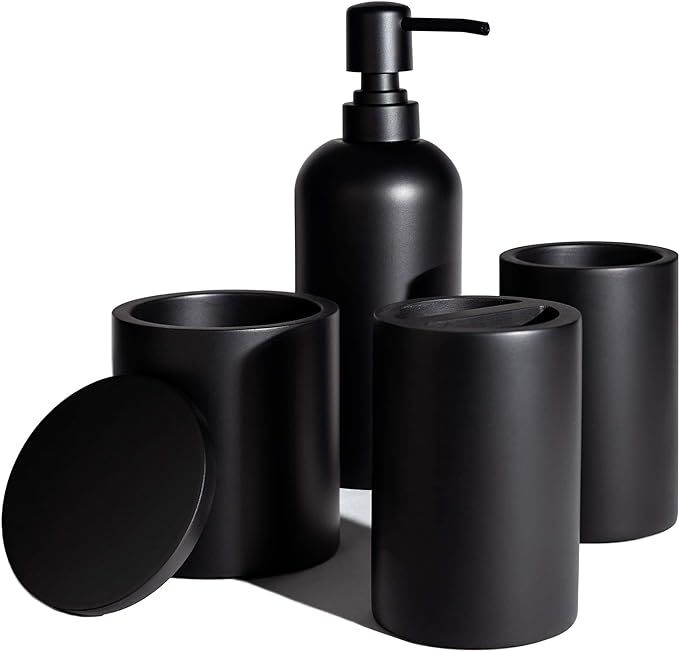 Jo Lavie Bathroom Accessories Set, 4 Pcs Complete Resin Bathroom Accessory - Matte Black, Modern ... | Amazon (US)