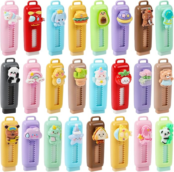 24 Pack Cute Retractable Pencil Erasers for Kids Bulk Kawaii Cartoon Fun Erasers for Teacher Clas... | Amazon (US)
