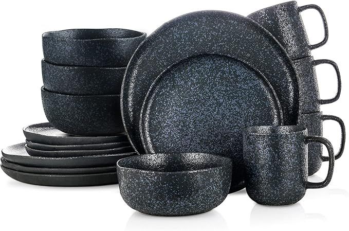 Stone lain Tom Stoneware Reactive Glaze Dinnerware Set, 16-Piece Service for 4, Gray-Blue | Amazon (US)