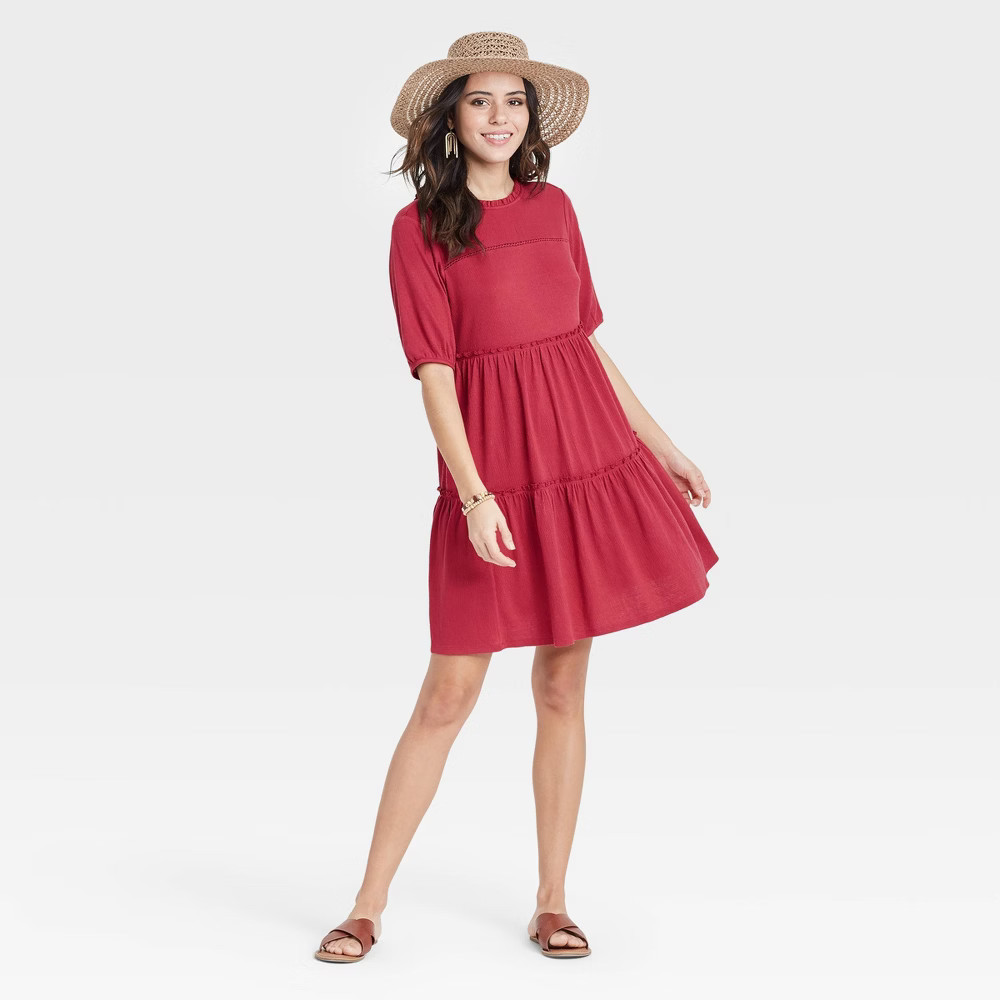 Women's Short Sleeve Babydoll Dress - Knox Rose Red S | Target