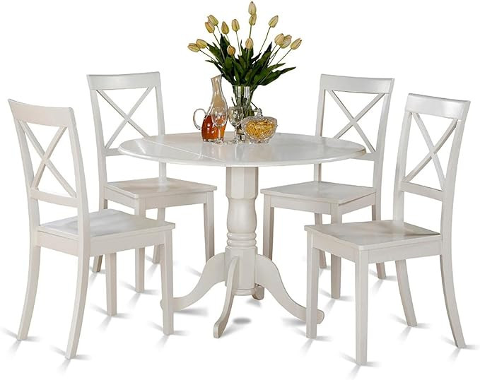 East West Furniture DLBO5-WHI-W 5 Piece Kitchen Table Set for 4 Includes a Round Dining Room Tabl... | Amazon (US)