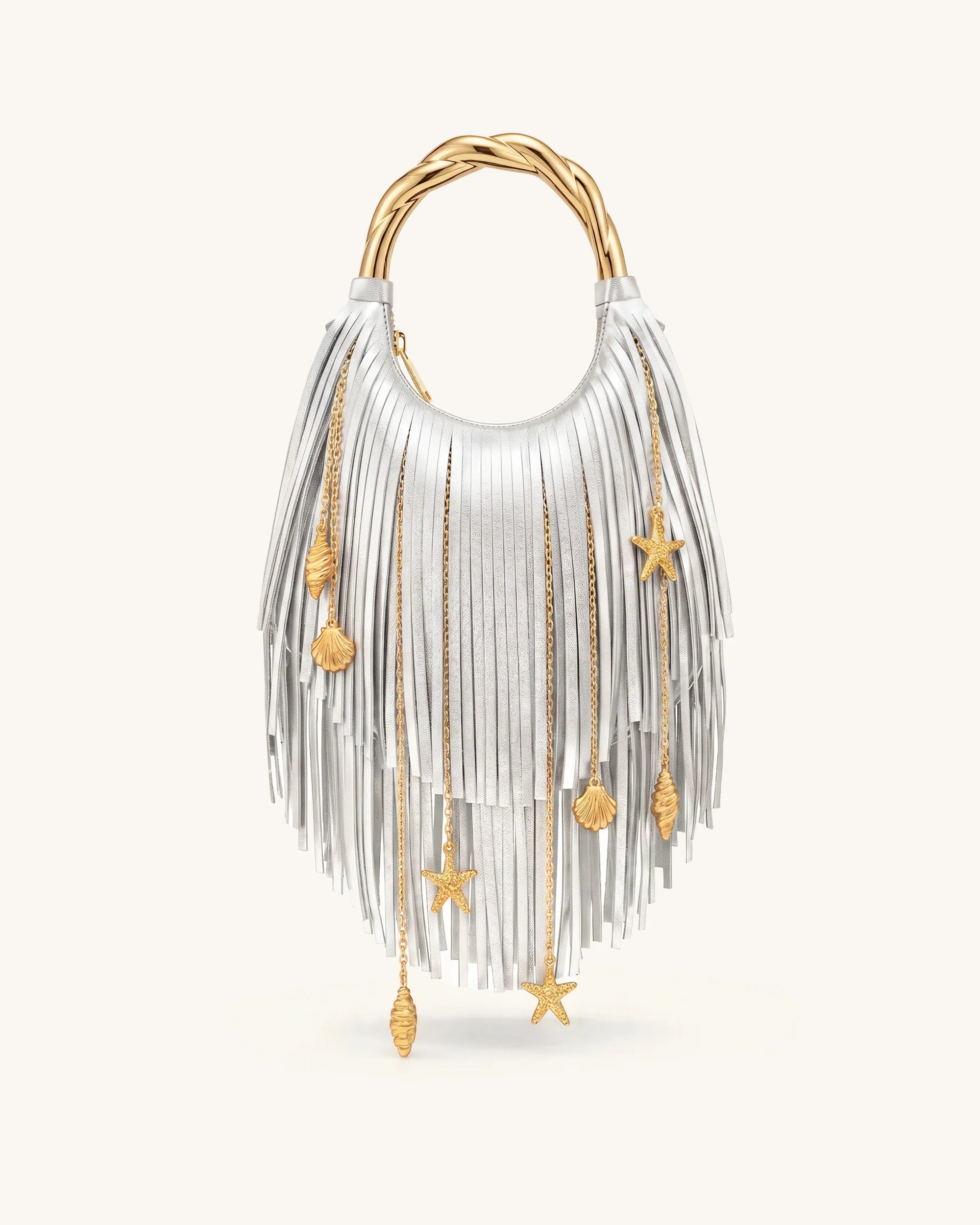 Chloe Metal Handle Fringe Top Handbag - Silver | JW PEI US