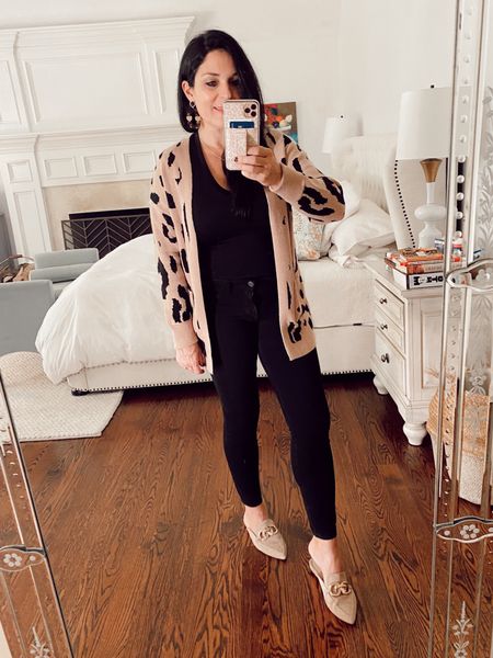 Leopard sweater with beige slides. Fall outfit 

#LTKunder100